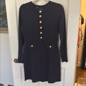 Navy knit sweater Dress with gold button details